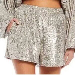 Gianni Bini Silver Sequin High Waist Shorts